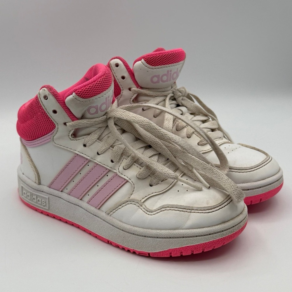 Adidas Kids High Top Sneakers Pink White Size 12K Youth Girls Shoes